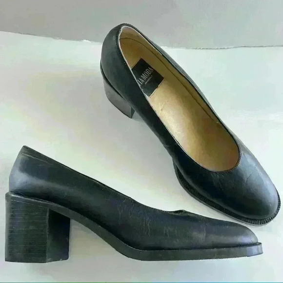 VIA MODA BLACK LEATHER ROUND  TOE BLOCK HEEL SHOES SIZE 40 - Picture 6 of 10